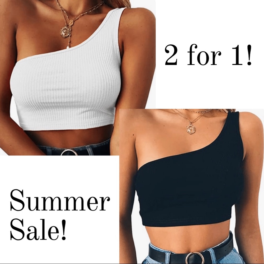 B&W Sleeveless One Shoulder Crop Tops⚫️⚪️